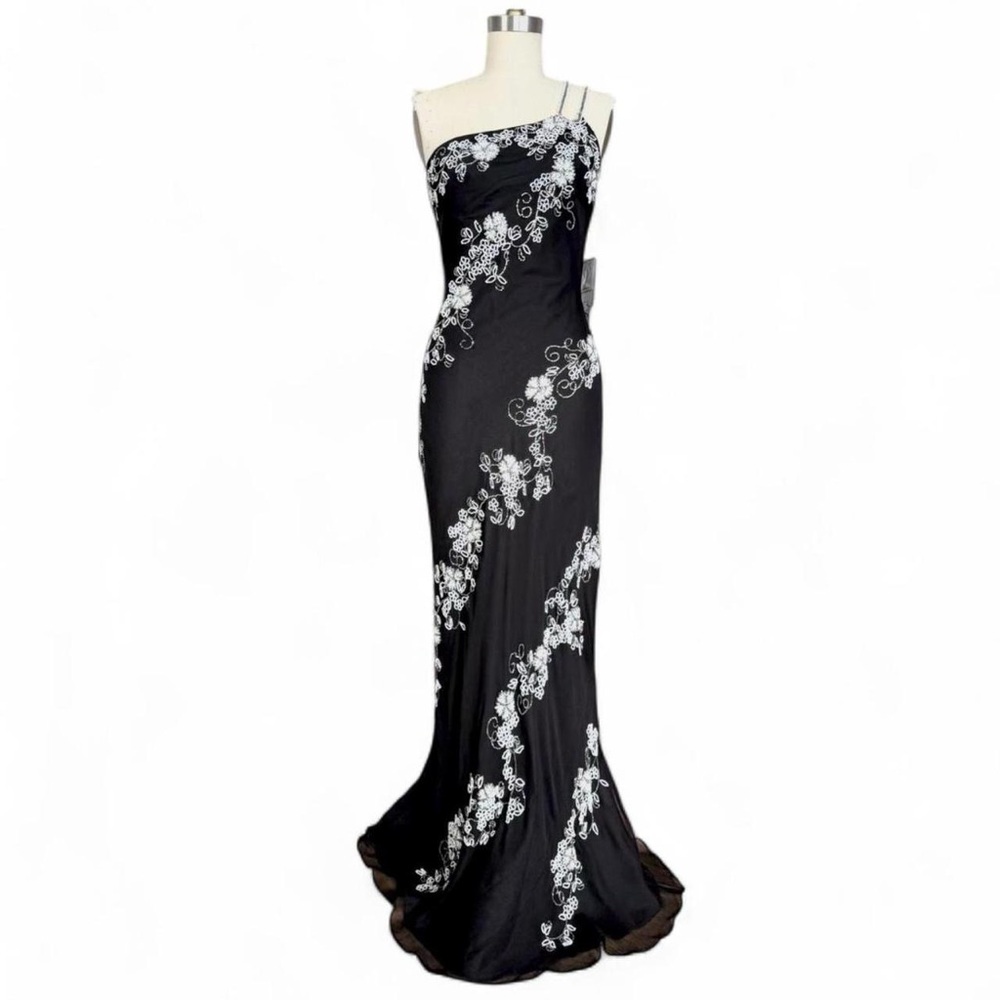 Scala black silk one shoulder maxi dress